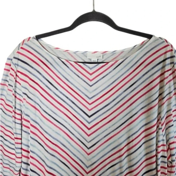 J Jill Knit Top Womens XL Red Gray Chevron Stripe Boat Neck Coastal Tunic Boxy - Picture 2 of 13